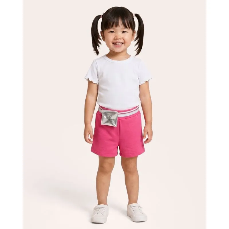 Short Bebê Com Faixa E Bolsinha Decorativa Frontal Rosa Escuro 1