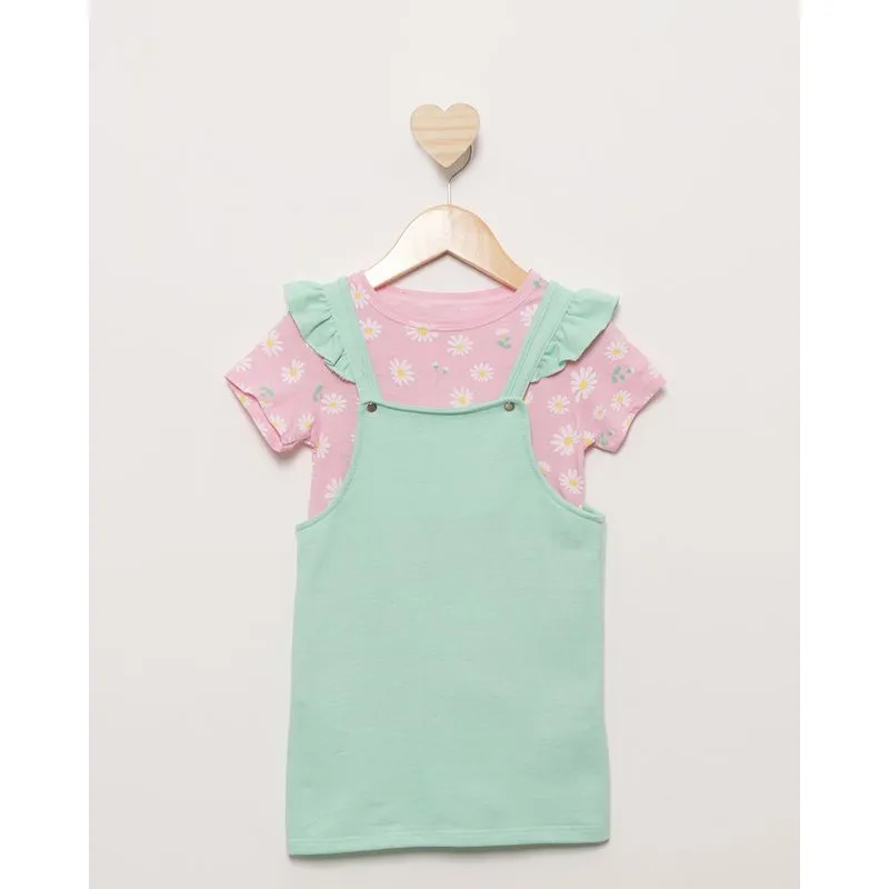 Conjunto Salopete Bebê Curto Alças Com Babado Verde 1