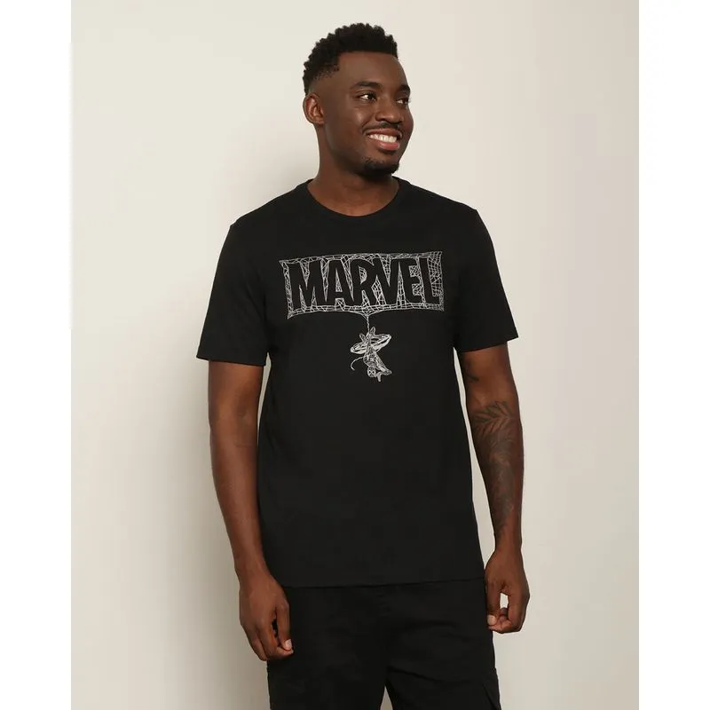 Camiseta Masculina Marvel Homem Aranha Estampa Frente Manga Curta Gola Careca Preta P