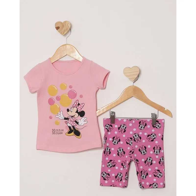 Conjunto Bebê Curto Disney Minnie Manga Curta Rosa 1