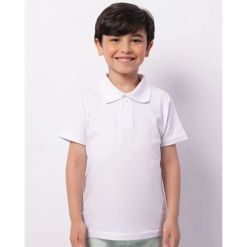 Camisa Polo Infantil Manga Curta Gola Dobrável Branca 8