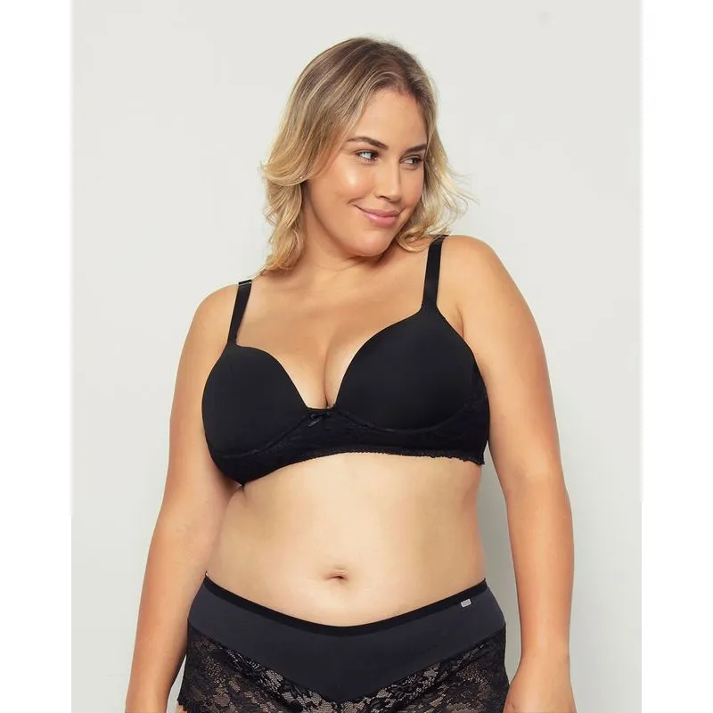 Sutiã Plus Size Feminino Com Base Renda E Bojo Preto 52