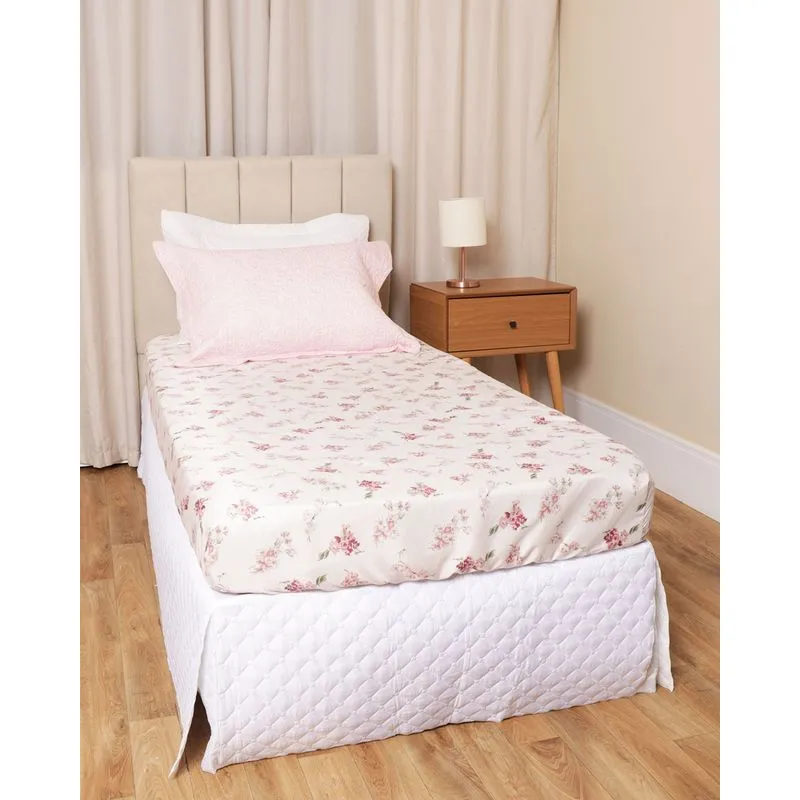 Lençol Avulso Solteiro Andreza Com Elástico Floral Rosa UN