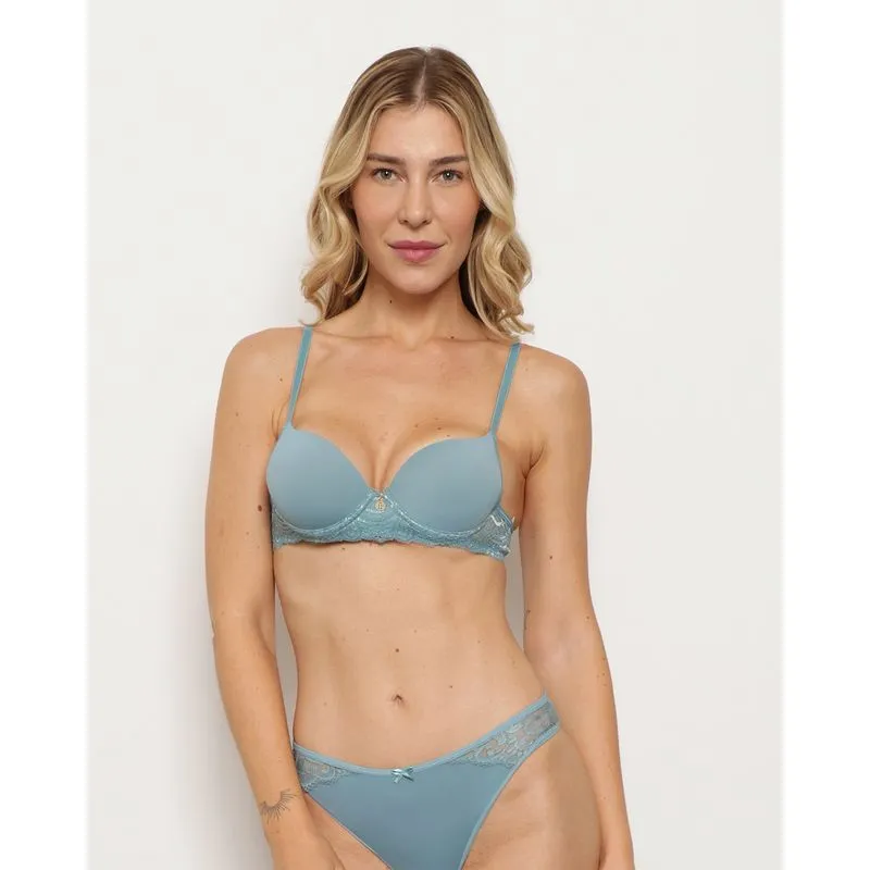 Sutiã Feminino Base Com Bojo E Renda Azul 42