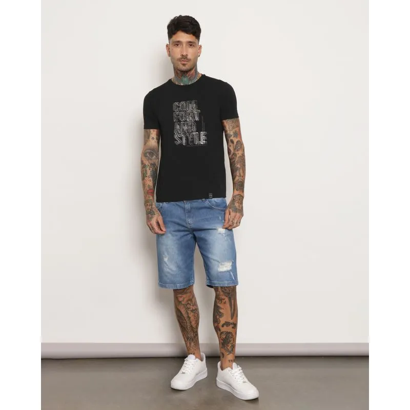 Bermuda Jeans Masculina Destroyed Azul 48