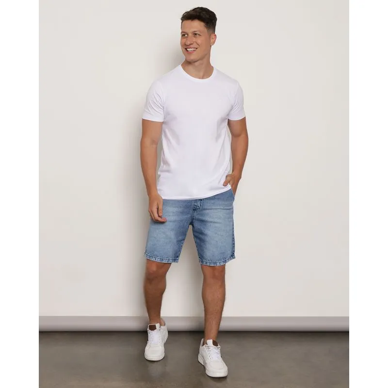 Bermuda Jeans Masculina Estonada Com Elastico Azul 44
