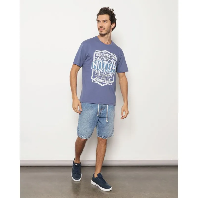 Bermuda Jeans Masculina Marmorizada Com Elástico Azul 42