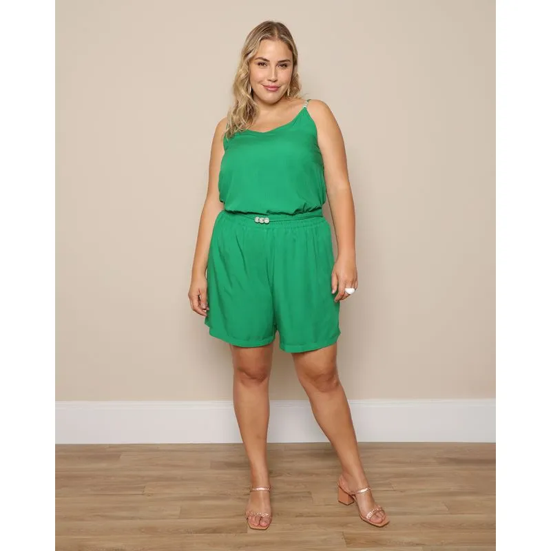 Short Plus Size Feminino Cordão Com Miçanga Viscose Verde G2