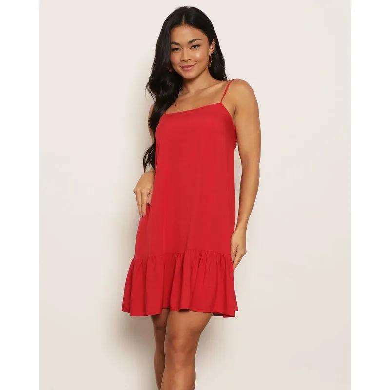 Vestido Feminino Curto Alcinha Com Babado Vermelho P