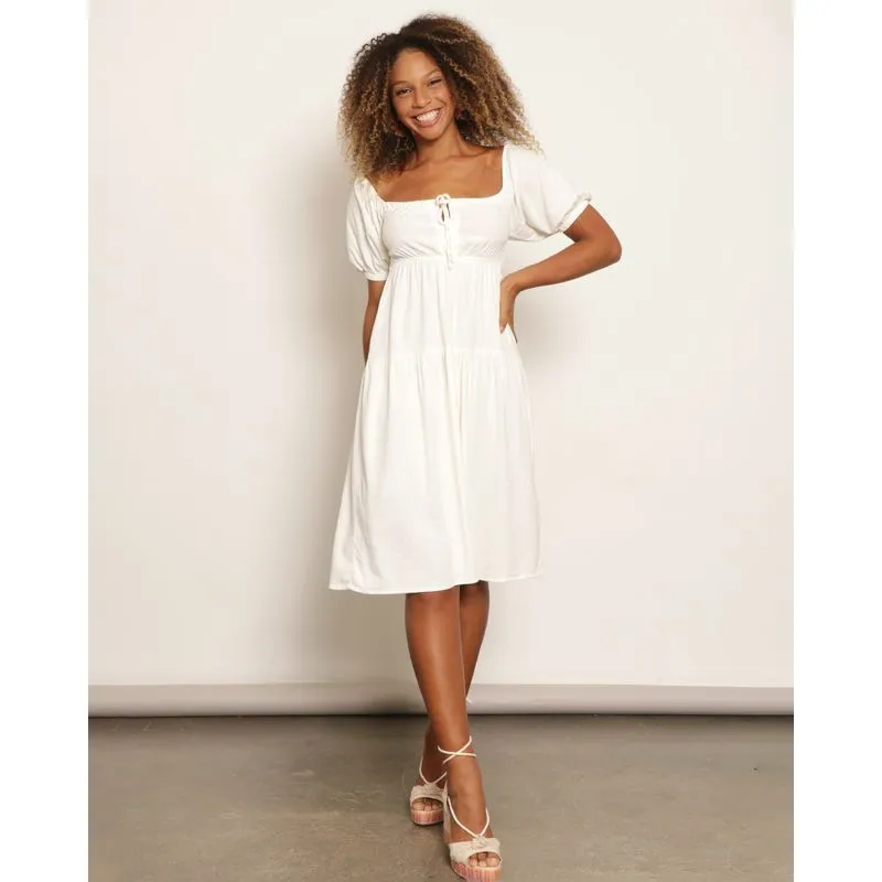 Vestido Feminino Curto Berry & Co. Viscolinho com Lastex Off White M