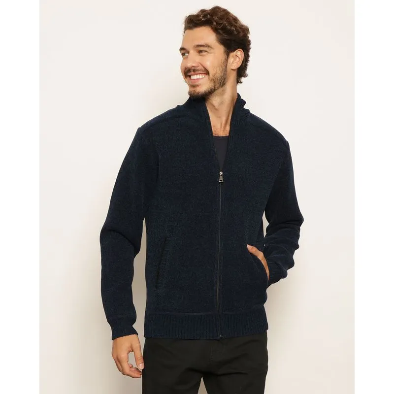 Jaqueta Masculina Tricô Com Bolso Marinho P