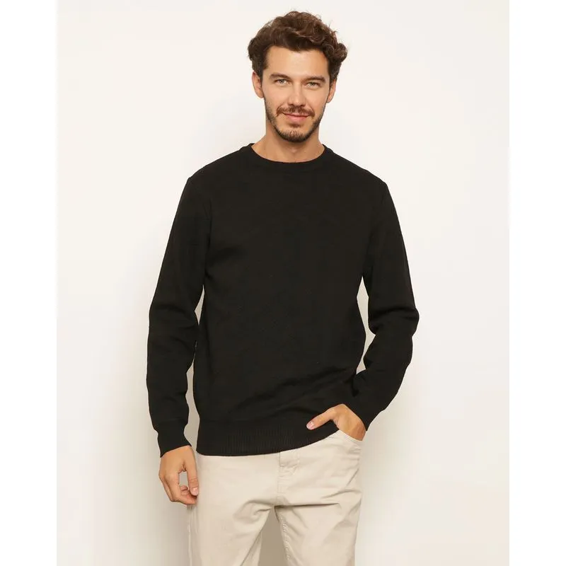 Suéter Tricô Masculino Texturizado Manga Longa Preto G
