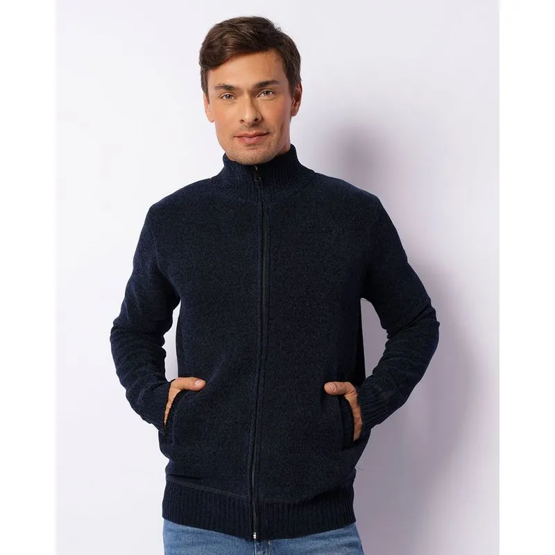 Jaqueta Masculina Chenille Peluciado Com Bolsos Marinho GG