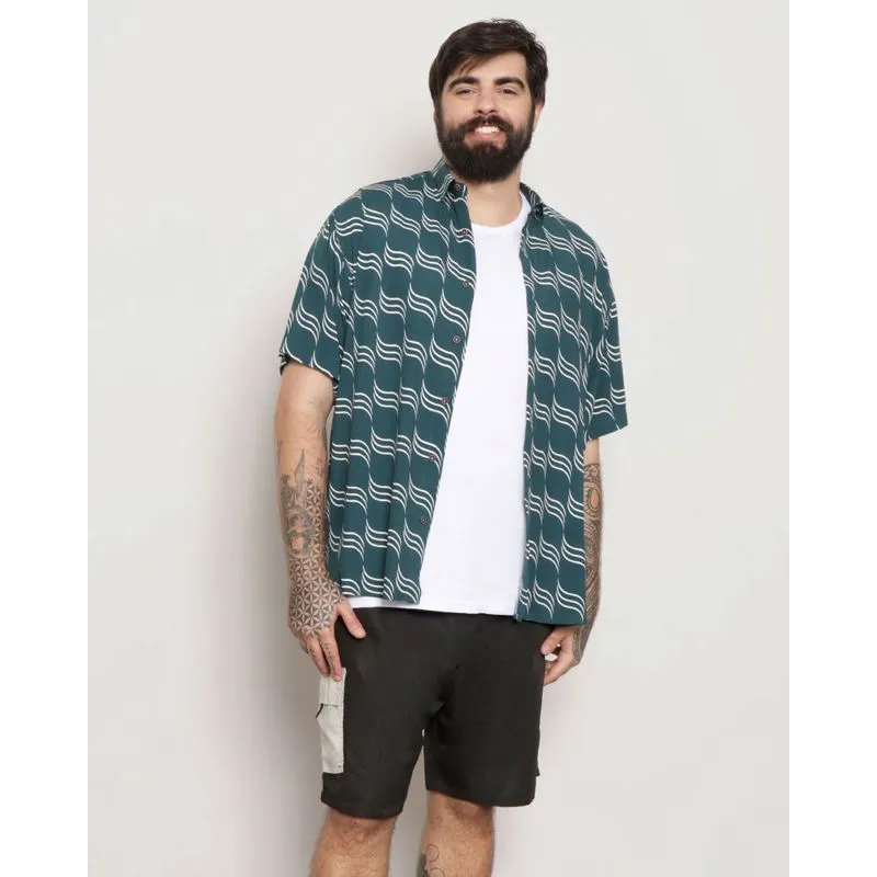 Camisa Plus Size Masculina Viscose Manga Curta Estampada Verde 5