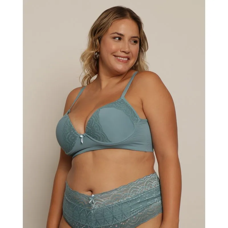 Sutiã Plus Size Feminino Com Base E Renda Azul 52