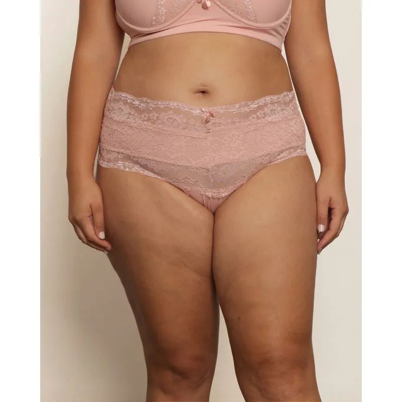 Calcinha Plus Size Feminina Tanga Cintura Alta Com Renda Rosa 52