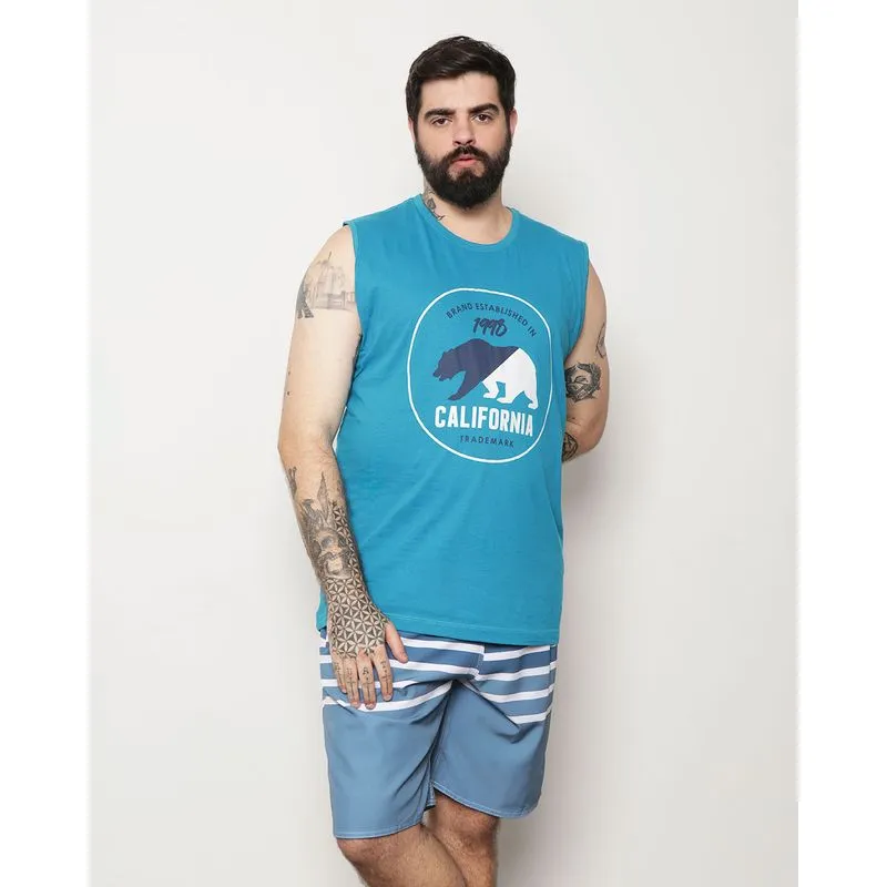 Regata Plus Size Masculina Surf Estampa Califórnia Azul G4