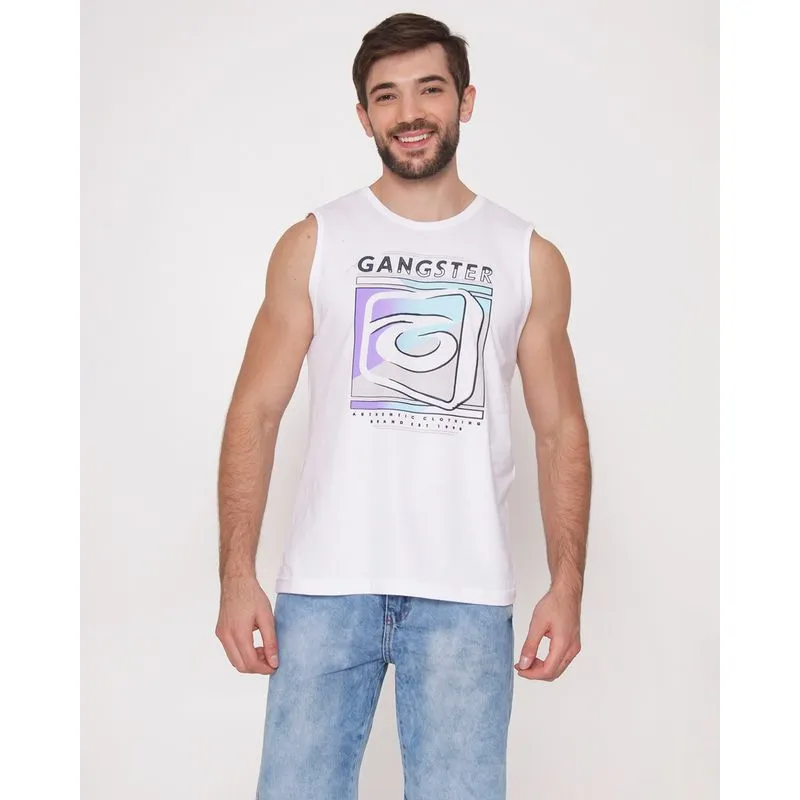 Regata Masculina Gangster Estampa Frontal Branca M