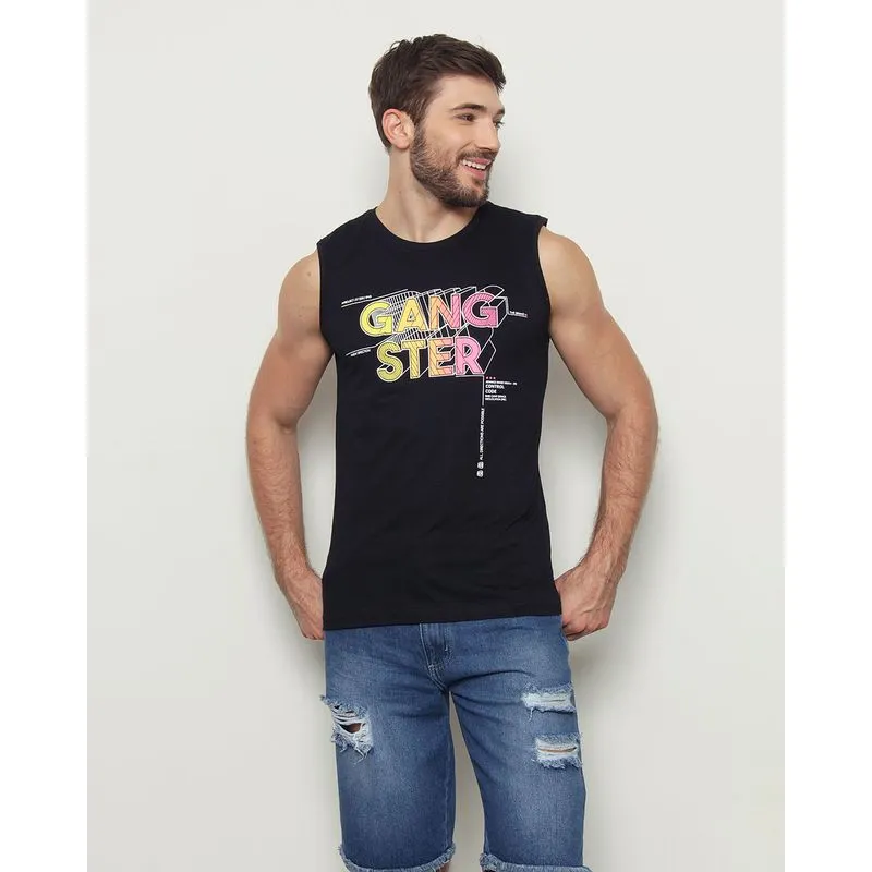 Regata Masculina Gangster Estampa Frontal Preta GG