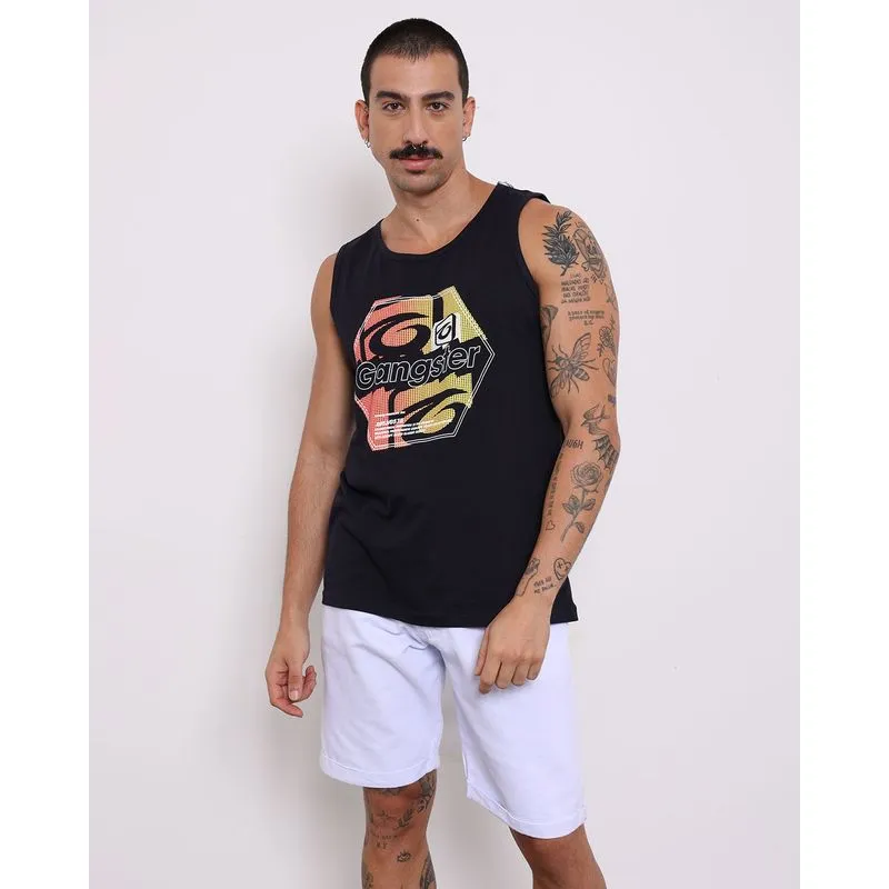 Regata Masculina Gangster com Estampa Frontal Gola Redonda Marinho M