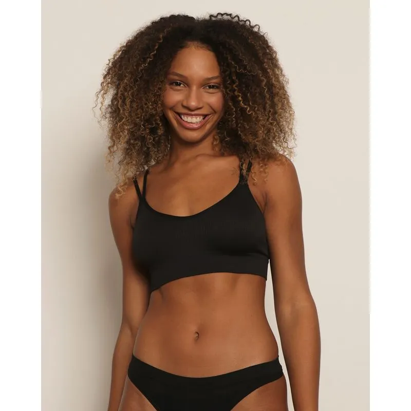 Sutiã Top Feminino DelRio Canelado Sem Costura E Sem Bojo Preto P
