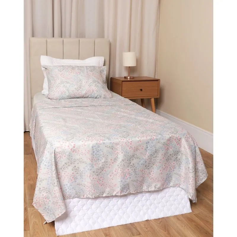 Jogo de Cama Solteiro 3 Peças Andreza Estampa Floral Cinza UN