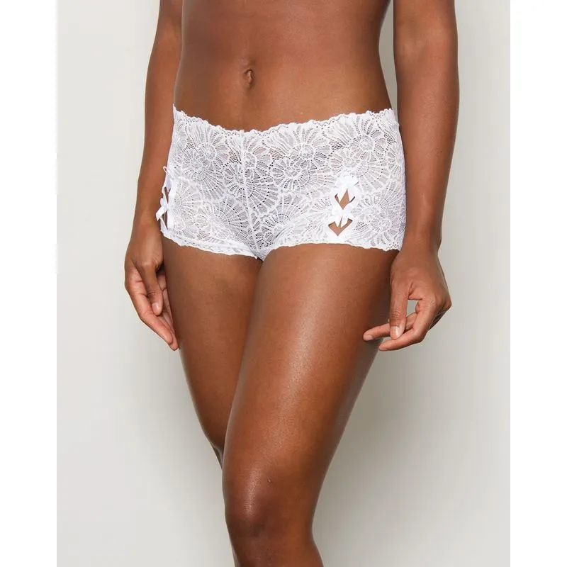 Calcinha Feminina Caleçon Renda Lacinho Frontal Branca G