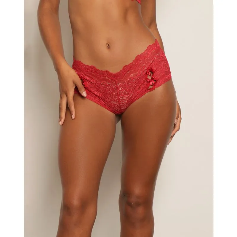 Calcinha Feminina Caleçon Renda Lacinho Frontal Vermelha G