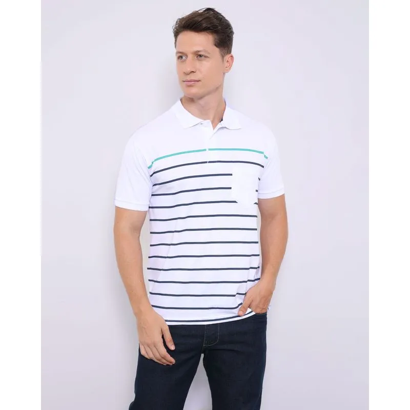Camisa Polo Masculina Listras Frontal Com Bolso Unico Branca P