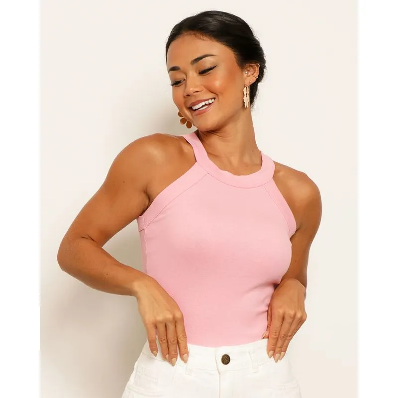 Regata Feminina Cava Americana Canelada Rosa GG