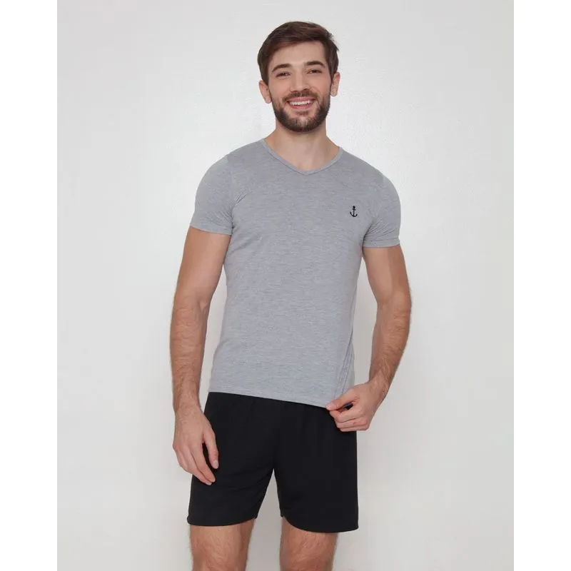 Pijama Masculino Curto Bordado Cinza M