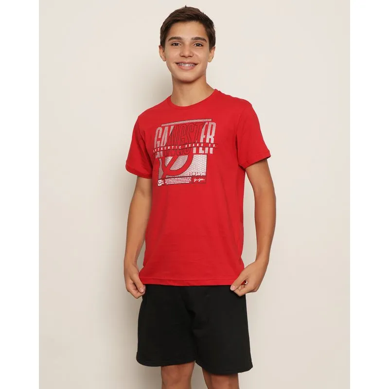 Camiseta Juvenil Menino Gangster Estampa Frontal Manga Curta Vermelha 10
