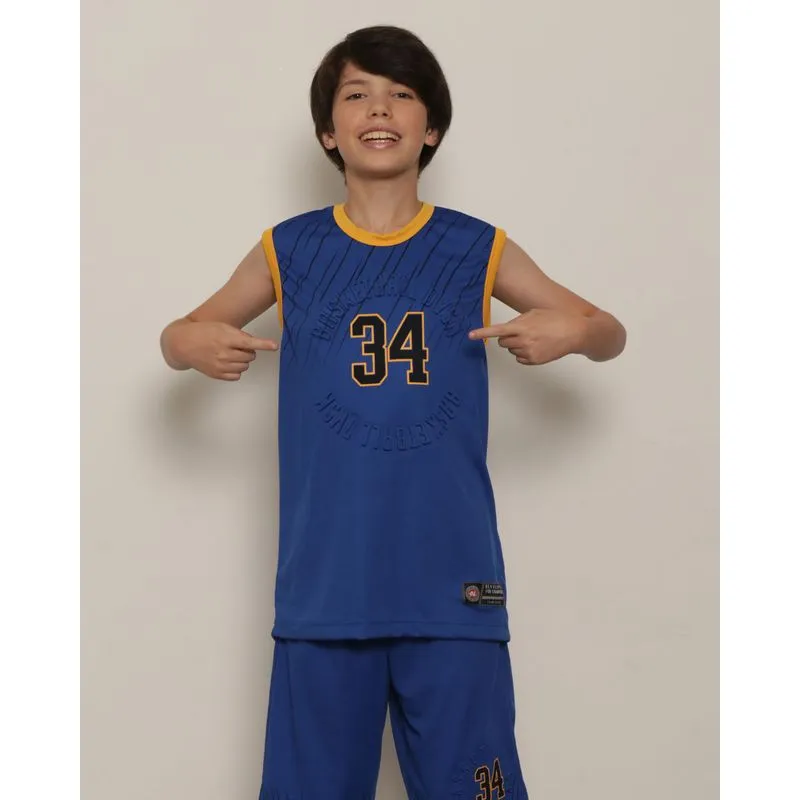 Regata Juvenil Esportiva Gangster Basquete Estampa Emboss Azul 12