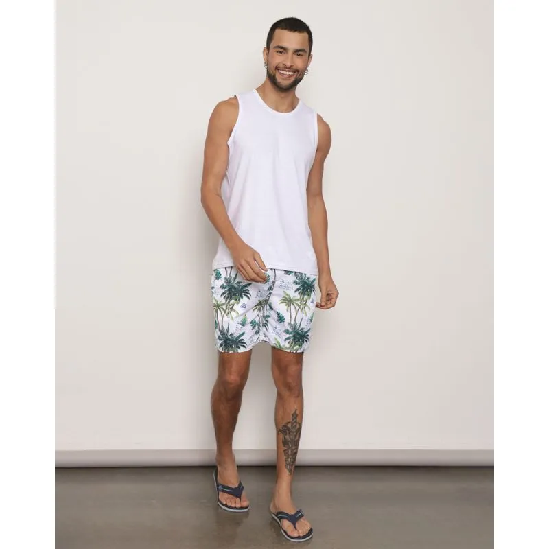 Bermuda Surf Masculina Estampada com Cordão Branca M