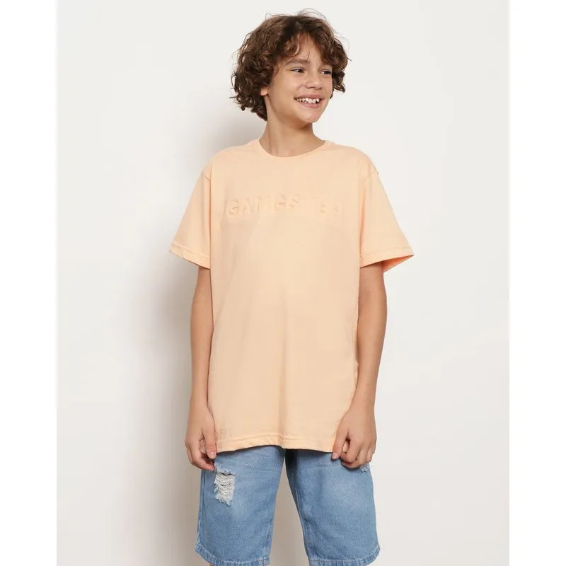 Camiseta Juvenil Manga Curta Gangster Estampa Emboss Laranja 16