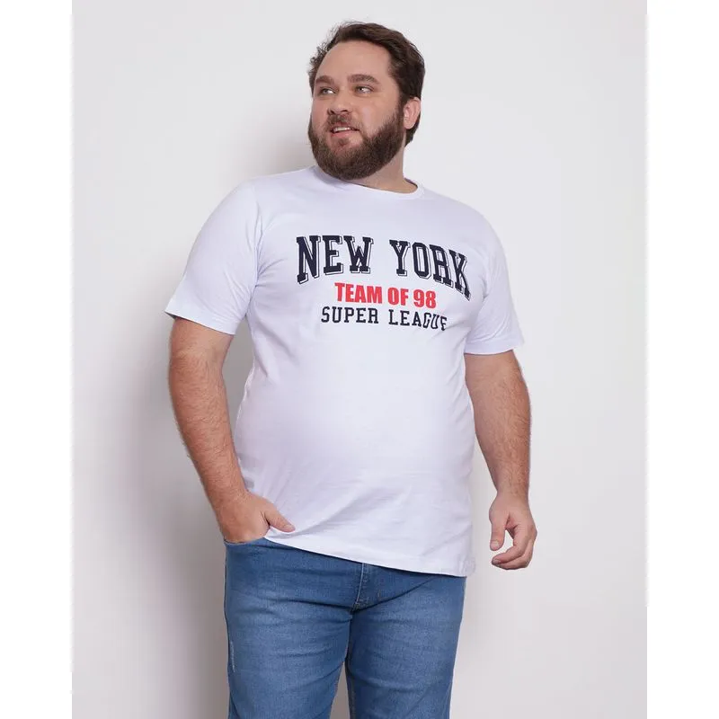Camiseta Masculina Plus Size Com Estampa Manga Curta Gola Careca Branca G4