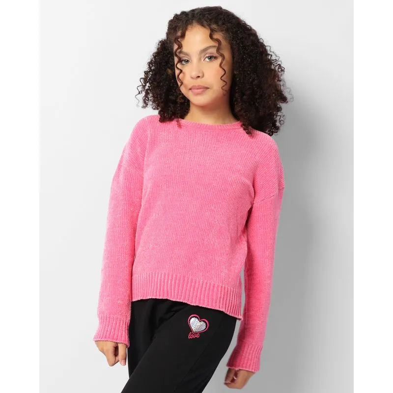 Suéter Juvenil Chenille Manga Longa Rosa 10