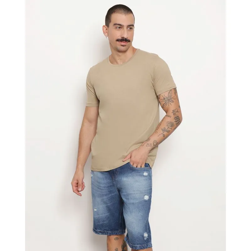 Camiseta Masculina Básica Algodão Manga Curta Bege GG