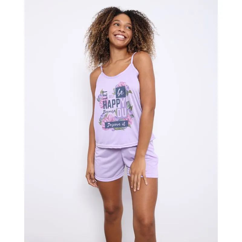 Pijama Feminino Curto Alcinha Estampa Flores Lilás P