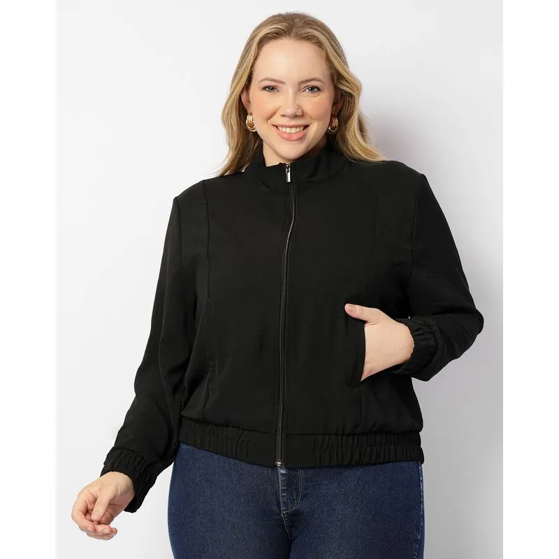Jaqueta Plus Size Feminina Berry & Co. Duna Bomber Preta G1