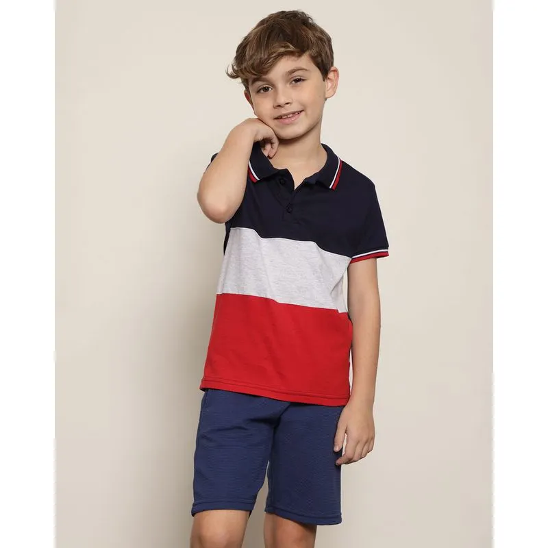 Camisa Polo Infantil Menino Recorte Frontal Gola Dobrável Manga Curta Marinho 6