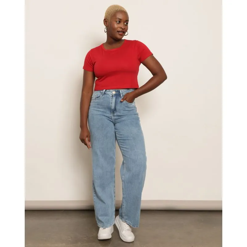 Calça Jeans Feminina Wide Leg Azul 42