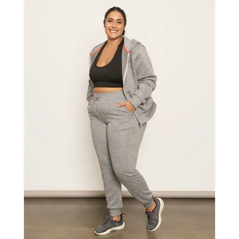 Calça Moletom Plus Size Feminina Peluciada Jogger Fitter Fitness Cinza G2