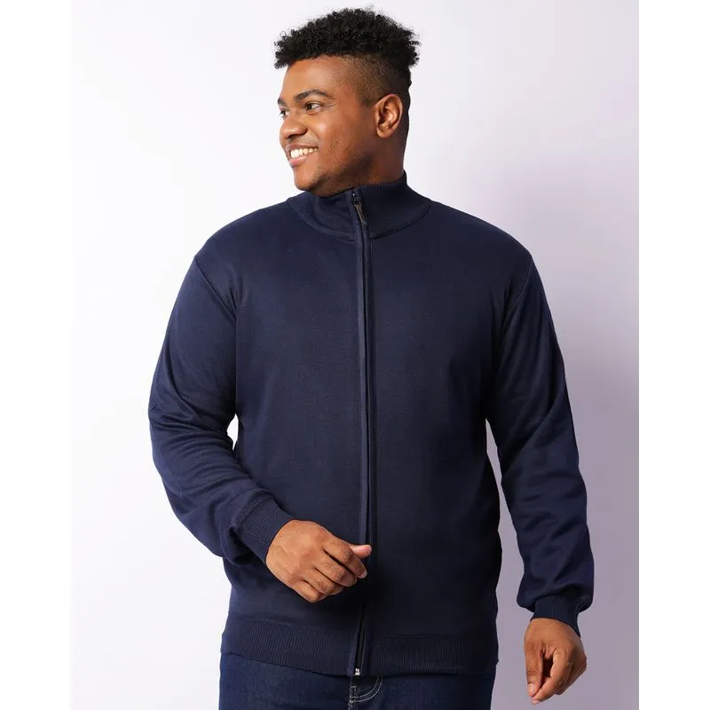Jaqueta Plus Size Masculina Tricô Gola Alta Marinho G3