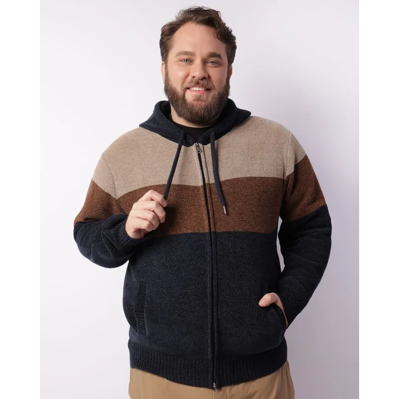 Jaqueta Plus Size Masculina Chenille Peluciada Com Capuz Marinho G1