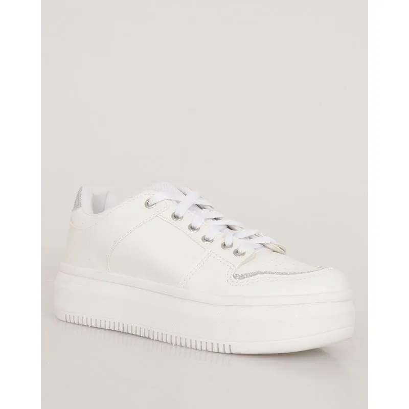 Tênis Feminino Flatform Detalhes Com Brilho Branco 35