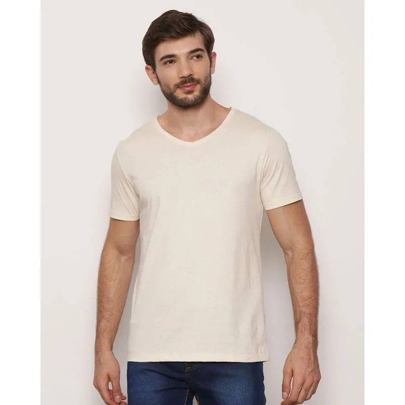 Camiseta Masculina Básica Gola V Manga Curta Off White P