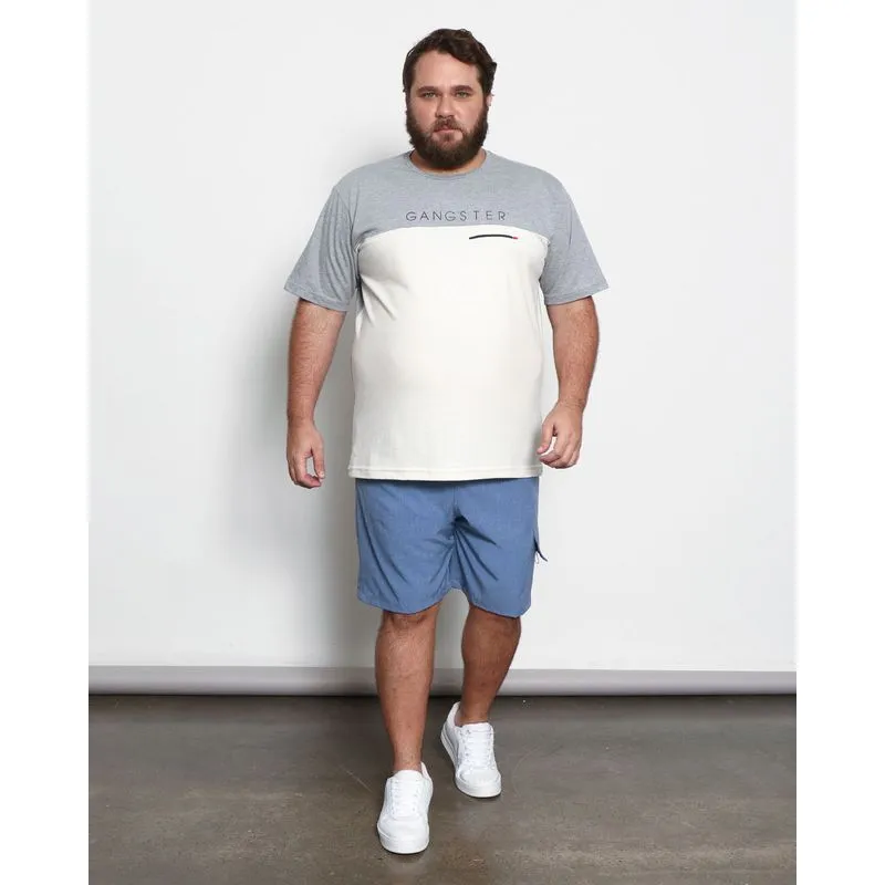 Bermuda Masculina Plus Size Reta Bolso Cargo Azul G3