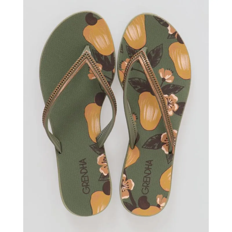 Sandália Feminina Rasteira Grendha Estampa Caju Verde 33/34