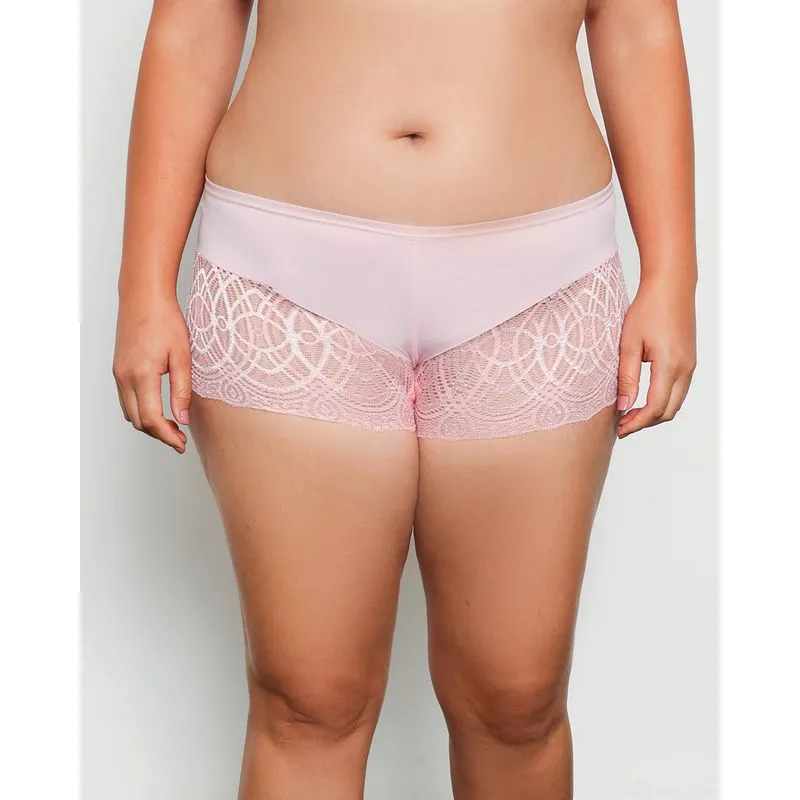 Calcinha Plus Size Feminina Caleçon Com Renda Rosa 48